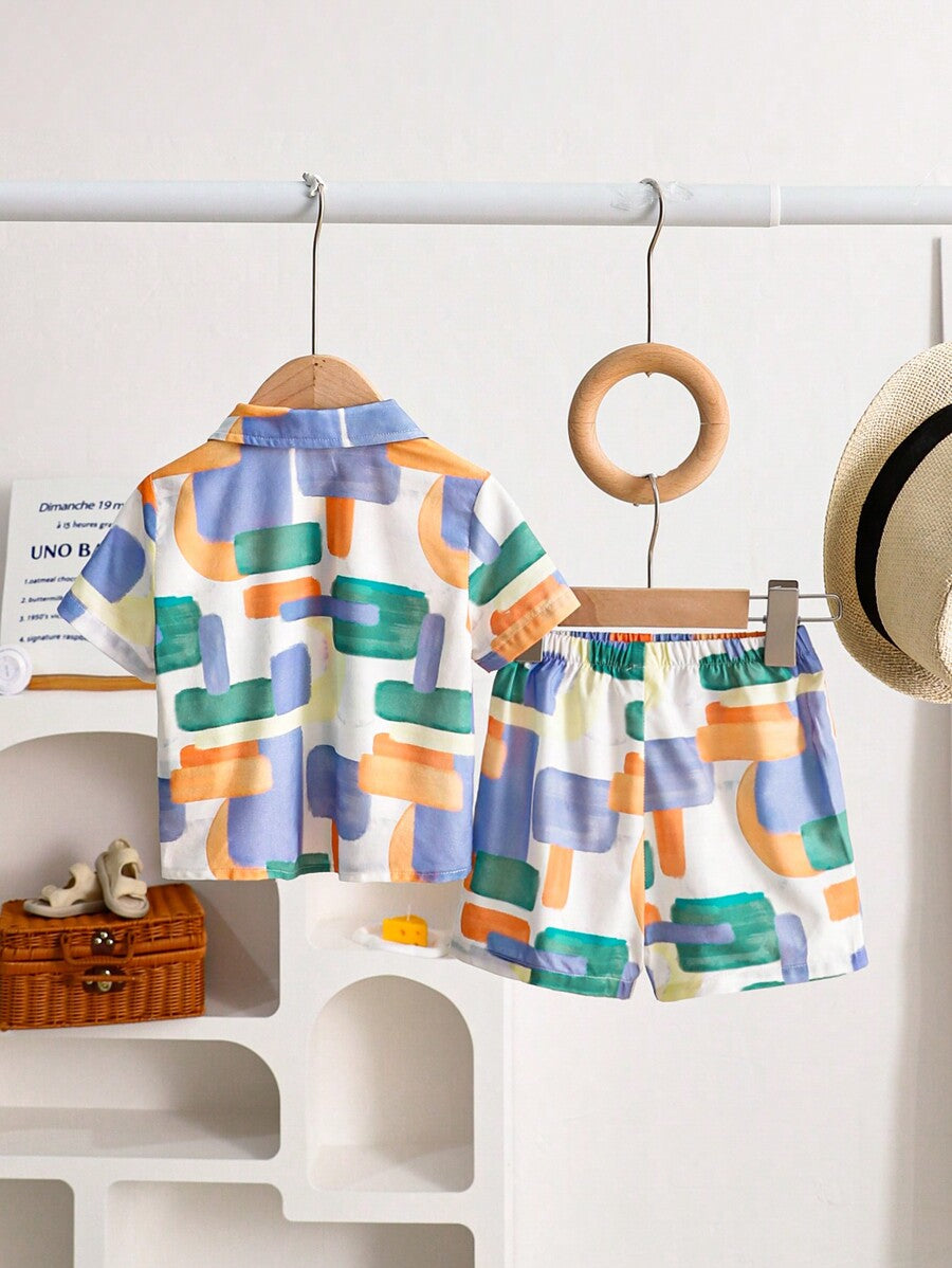 Baby Boys' & Girls' Geometric Print Cardigan & Shorts Set - Perfect for Spring Style