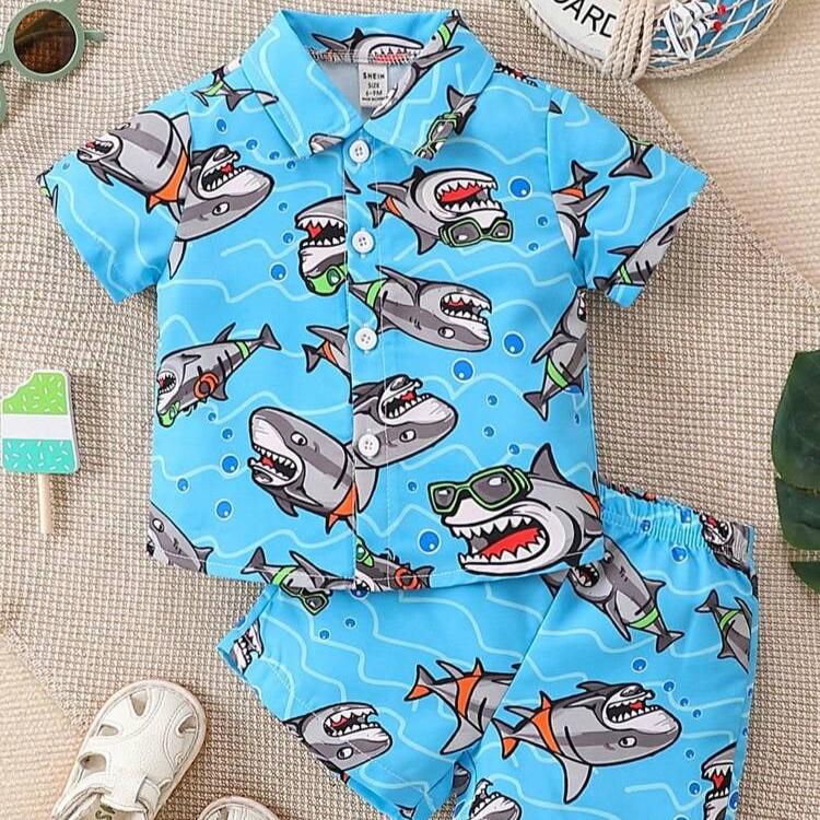 Baby Boys' Shark Print Summer Shirt & Shorts Set