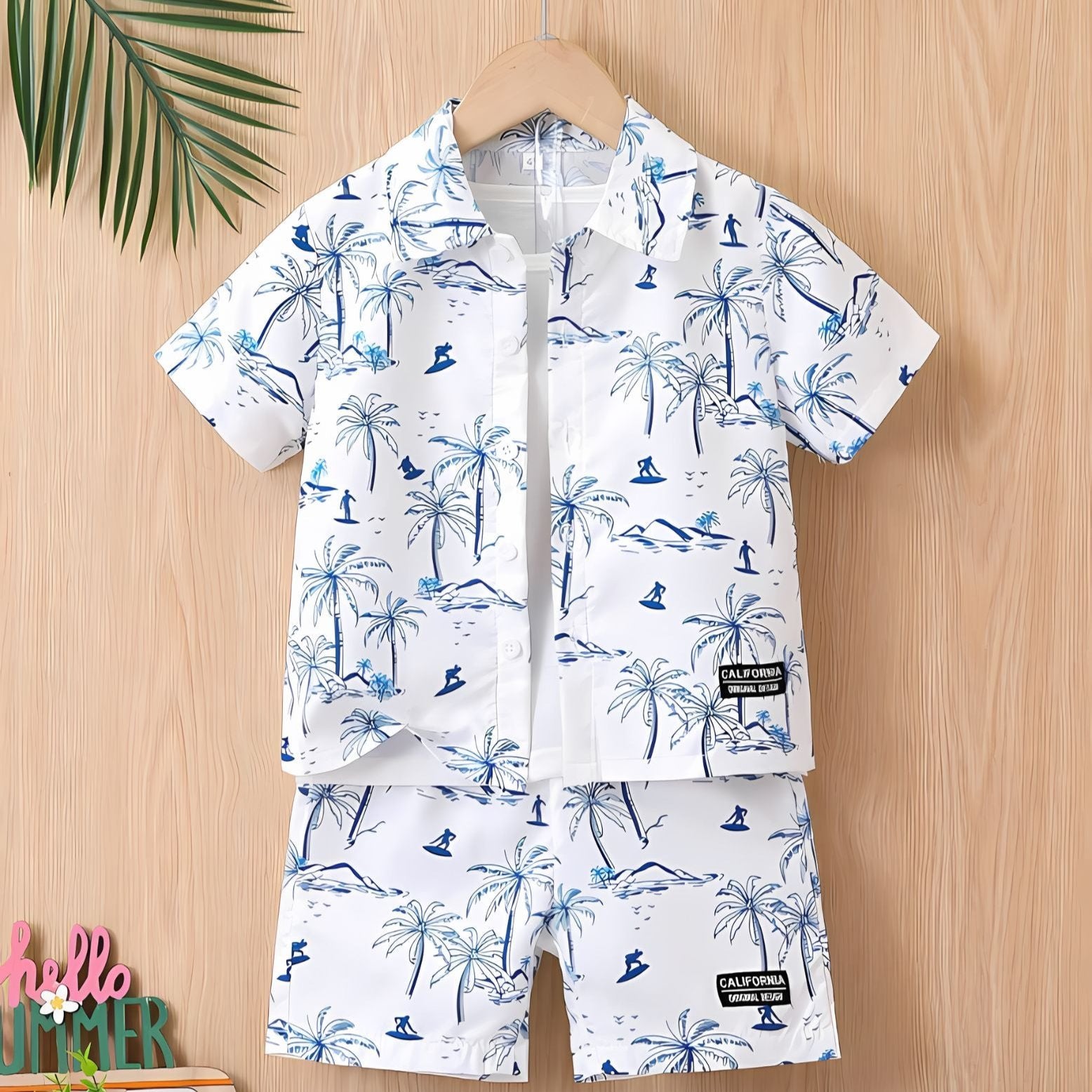 Boys' Coconut Tree Print Shirt & Shorts Set - Casual & Fun for Any Occasion