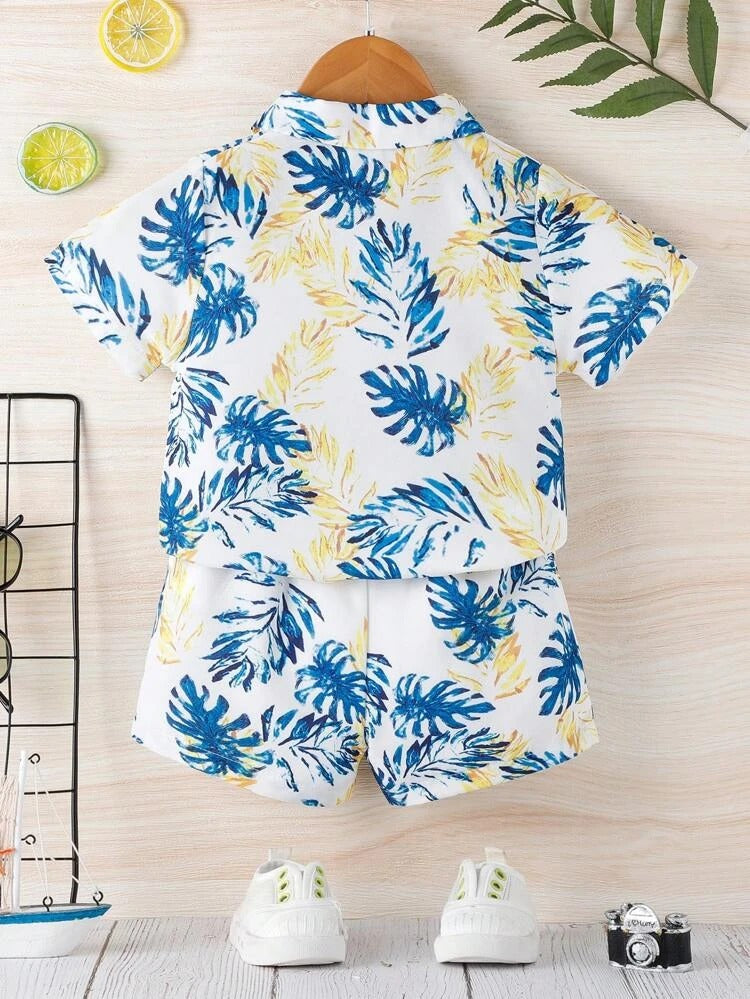 Baby Boys' Tropical Plant Print Shirt & Shorts Set