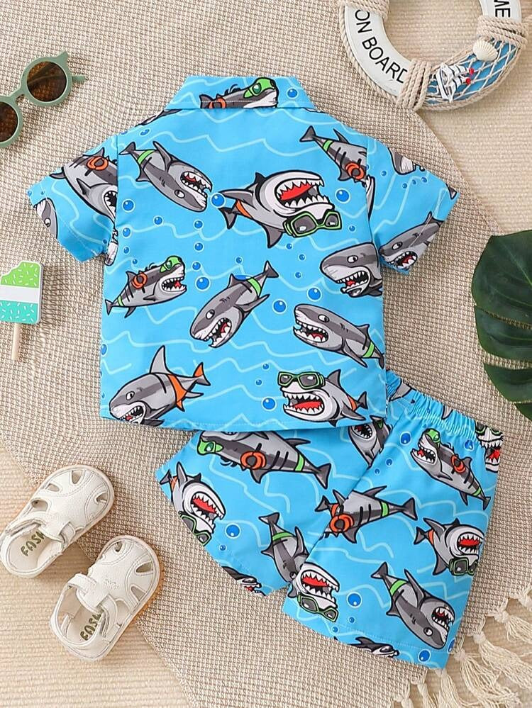 Baby Boys' Shark Print Summer Shirt & Shorts Set