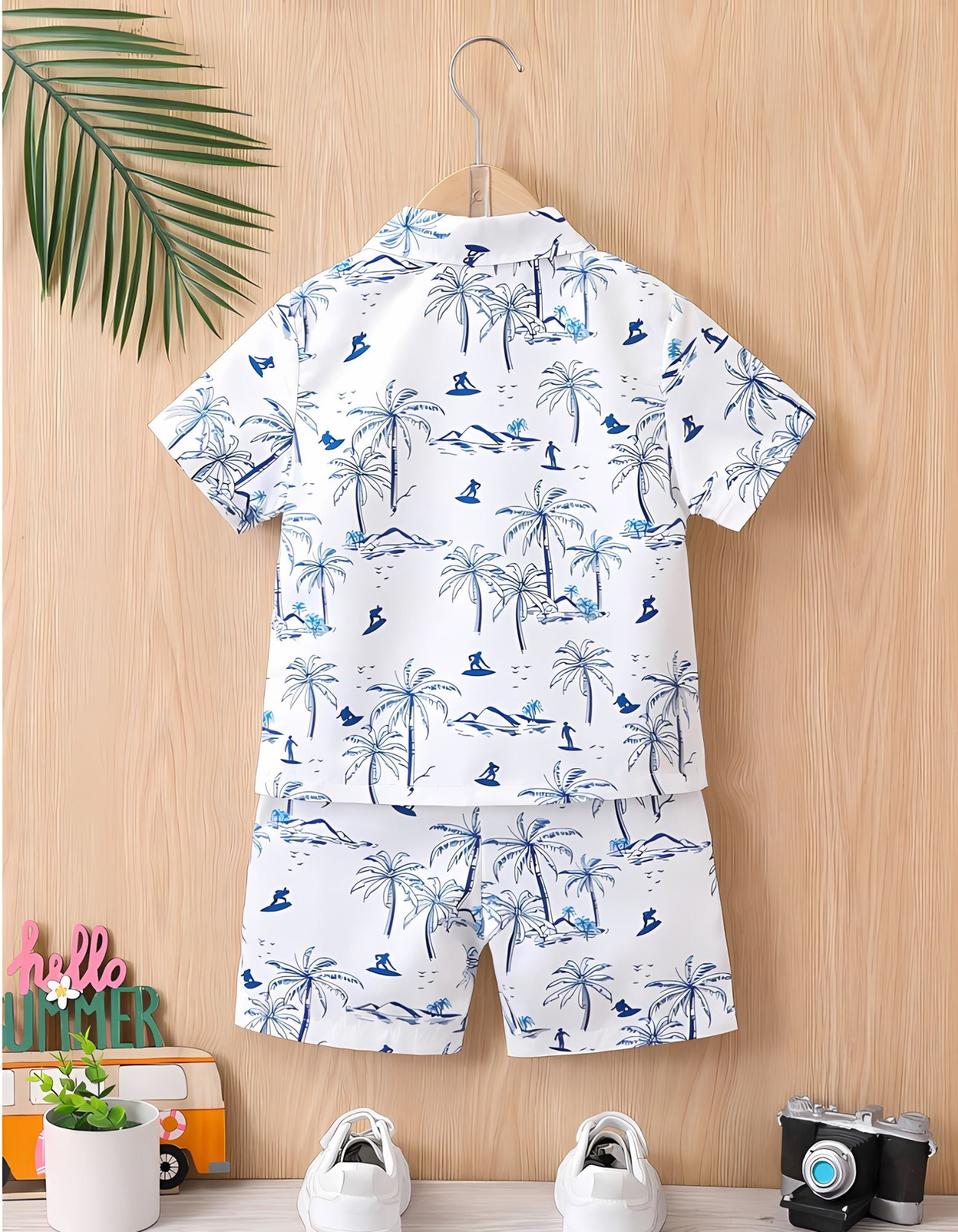 Boys' Coconut Tree Print Shirt & Shorts Set - Casual & Fun for Any Occasion