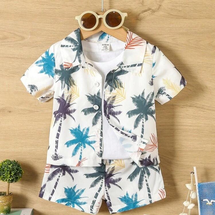 Baby Boys' Tropical Palm Print Shirt & Shorts Set - Perfect for Spring