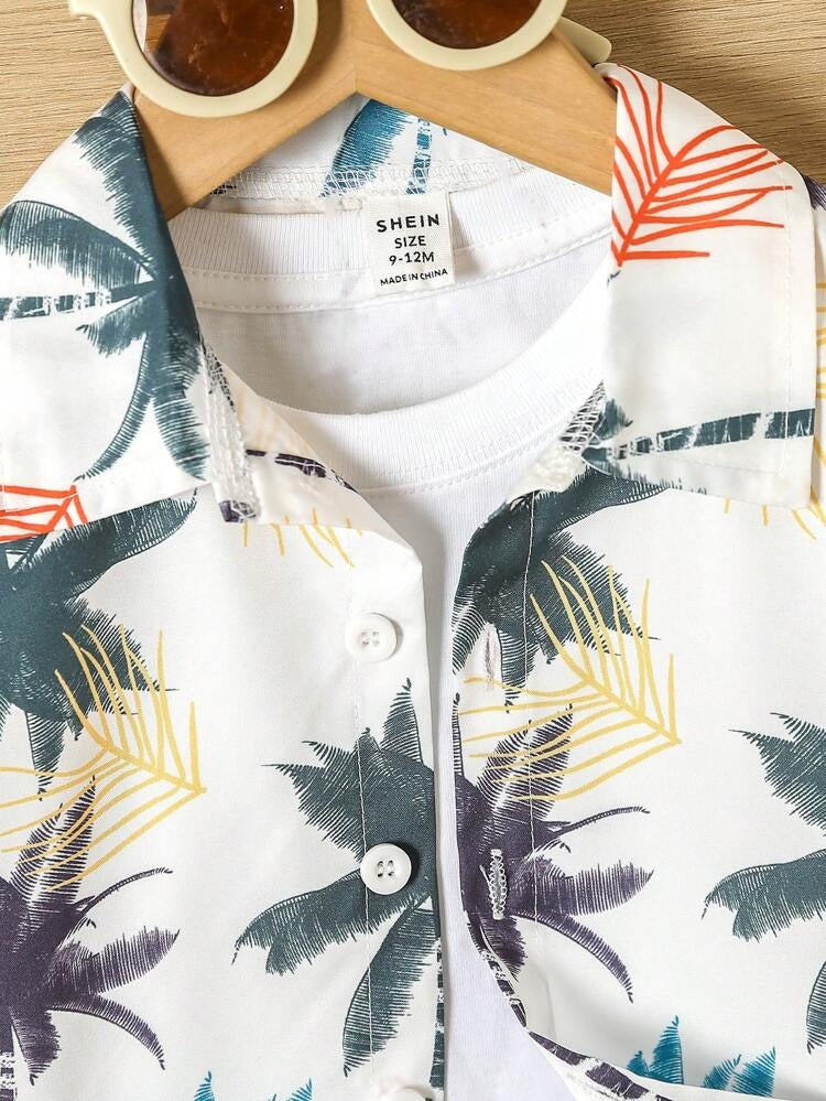 Baby Boys' Tropical Palm Print Shirt & Shorts Set - Perfect for Spring