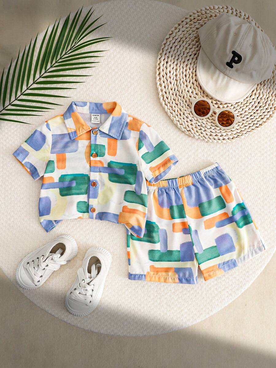 Baby Boys' & Girls' Geometric Print Cardigan & Shorts Set - Perfect for Spring Style