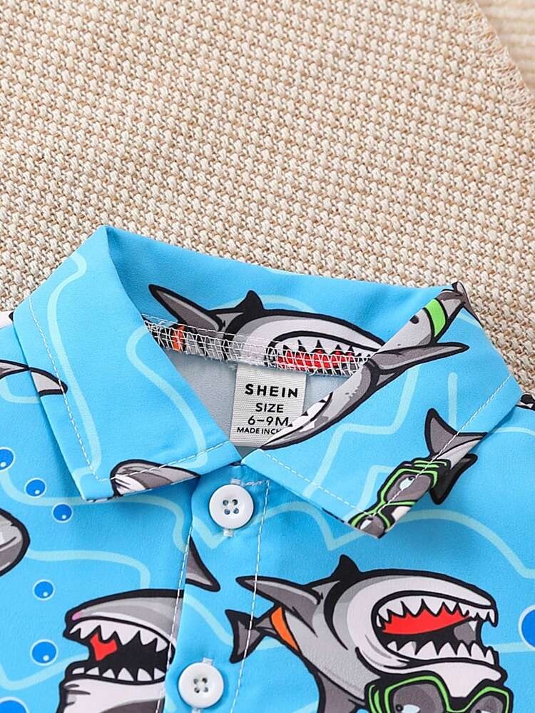 Baby Boys' Shark Print Summer Shirt & Shorts Set