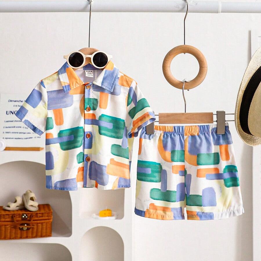 Baby Boys' & Girls' Geometric Print Cardigan & Shorts Set - Perfect for Spring Style